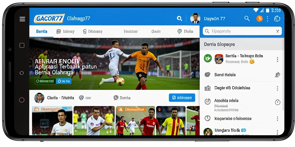 Antarmuka GACOR77 menampilkan berita dan statistik olahraga bola.