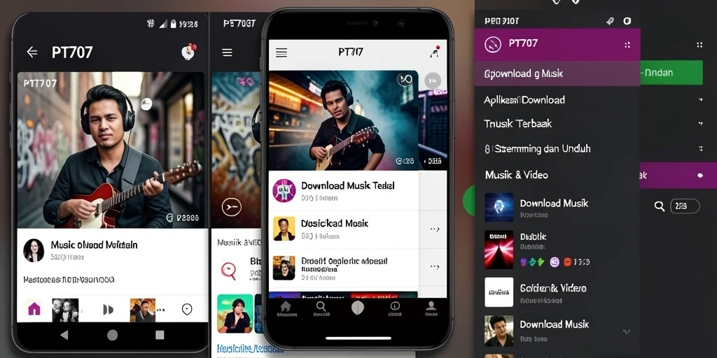 Tampilan antarmuka PT707 yang user-friendly untuk download musik.